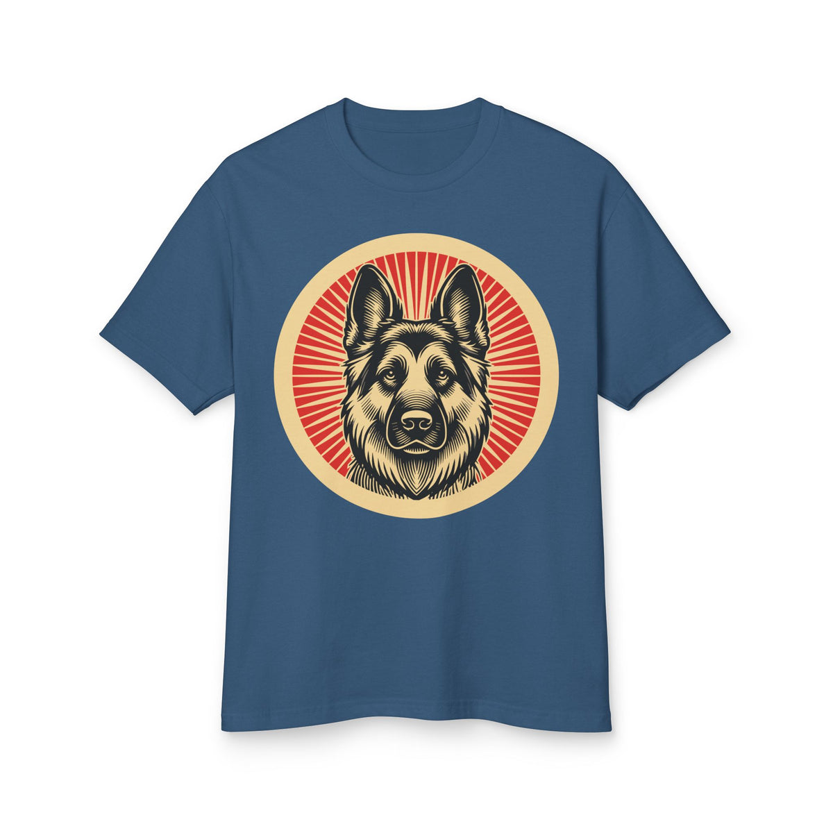 German Shepherd badge art in a ring of red rays on a heavyweight tee