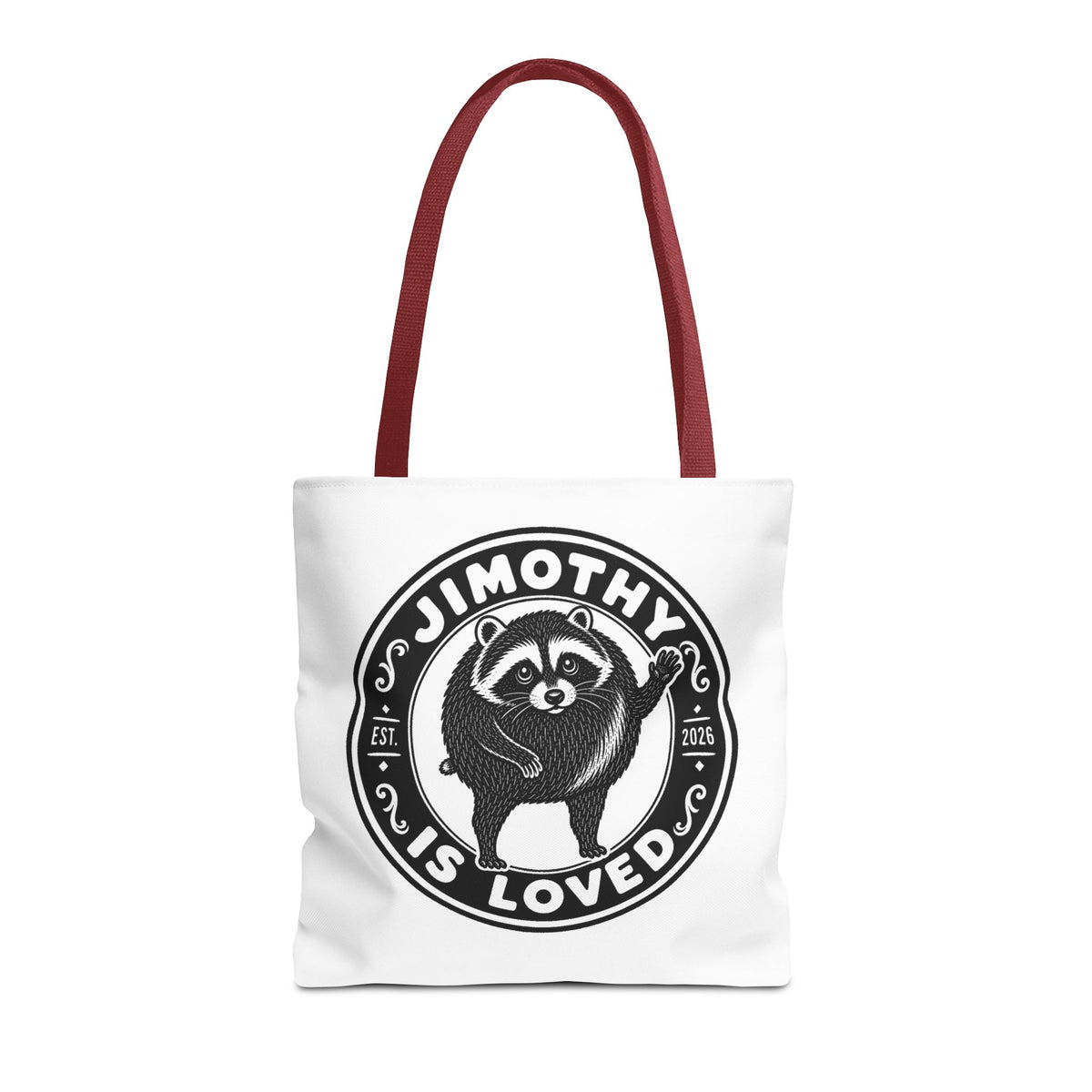 Personalized Raccoon Tote — "Jimothy Is Loved" Graphic Tote Bag