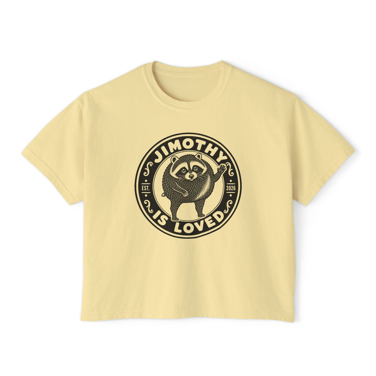 Jimothy the Round Raccoon Boxy Tee — Butter