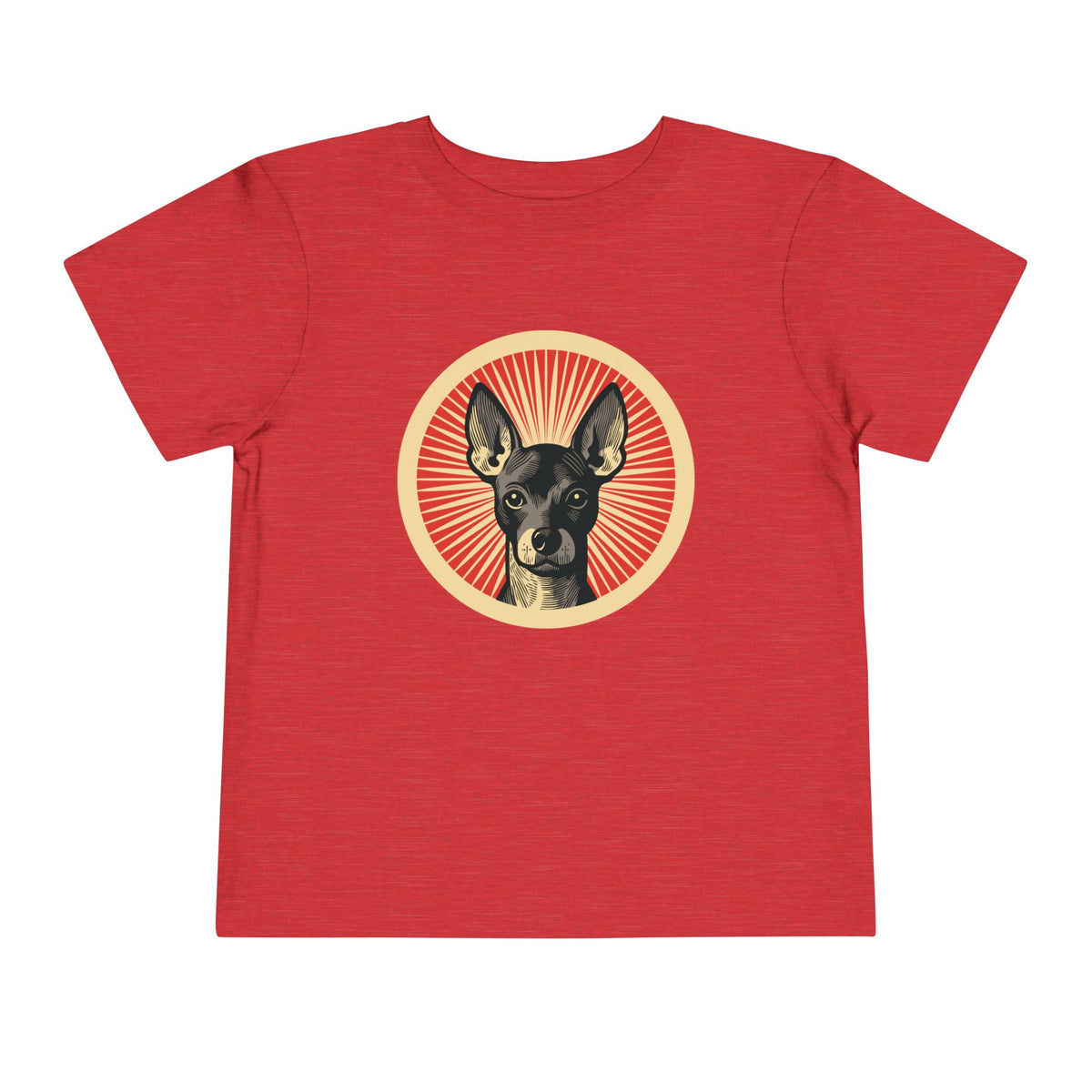 Xoloitzcuintle badge art in a ring of red rays on a toddler tee