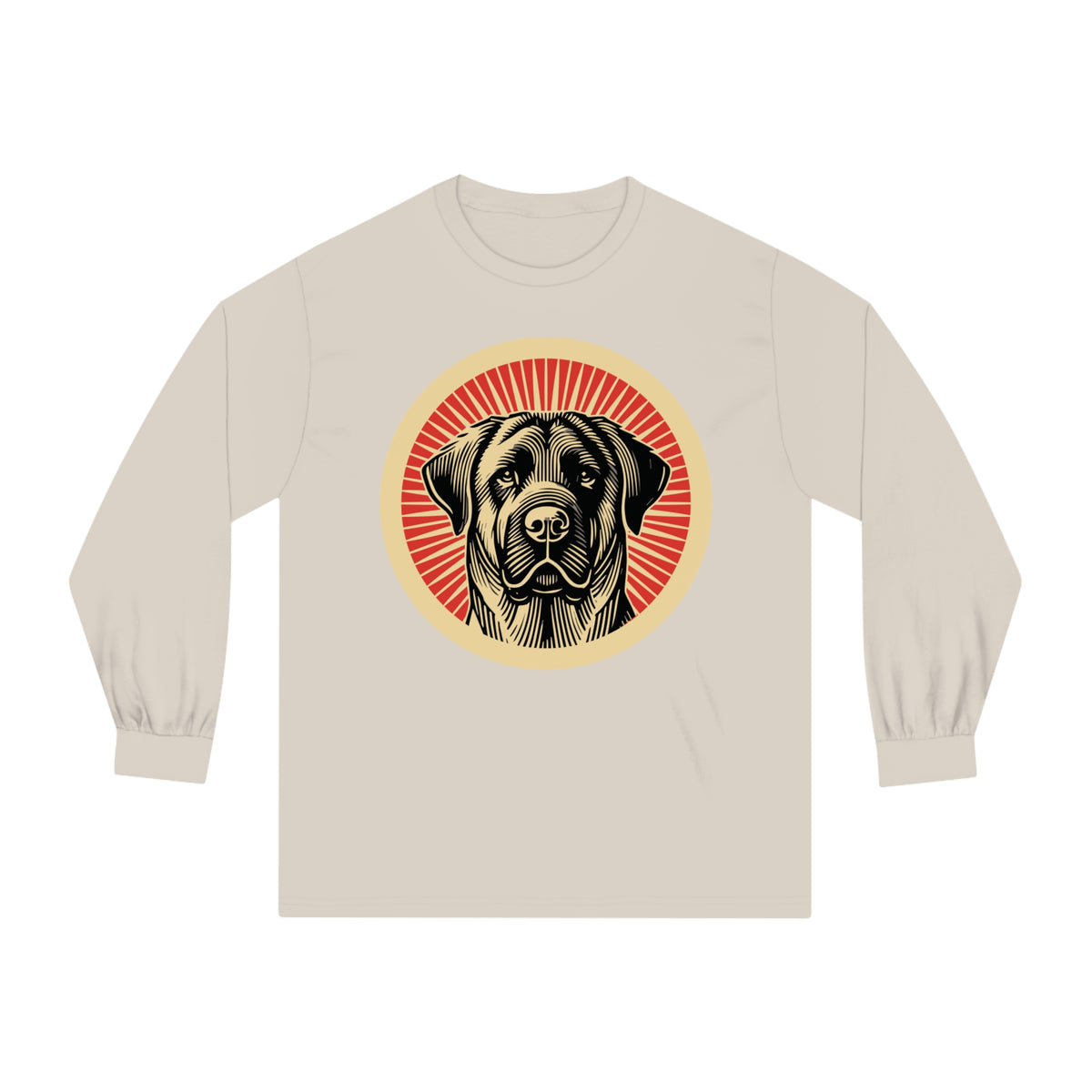 Anatolian Shepherd Dog badge art in a ring of red rays on a long-sleeve tee
