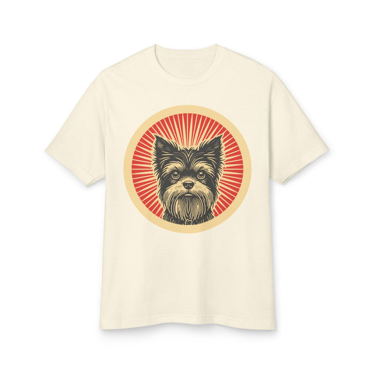 Affenpinscher badge art in a ring of red rays on a heavyweight tee