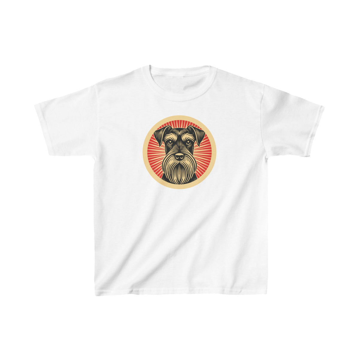 Standard Schnauzer badge art in a ring of red rays on a kids' tee