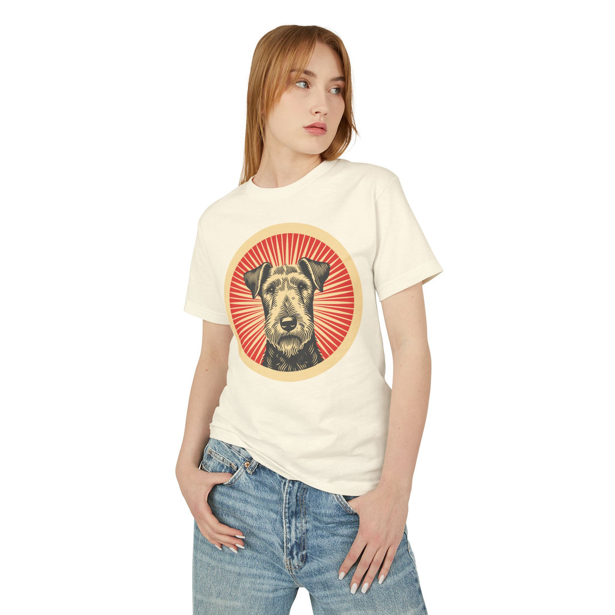 Airedale Terrier Heavyweight Cotton T-Shirt — Faded Cream