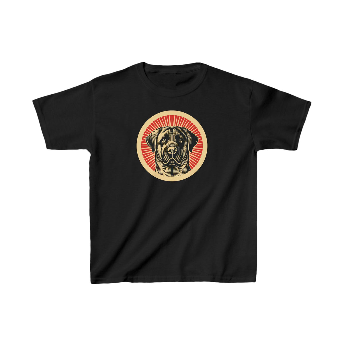 Anatolian Shepherd Dog badge art in a ring of red rays on a kids' tee