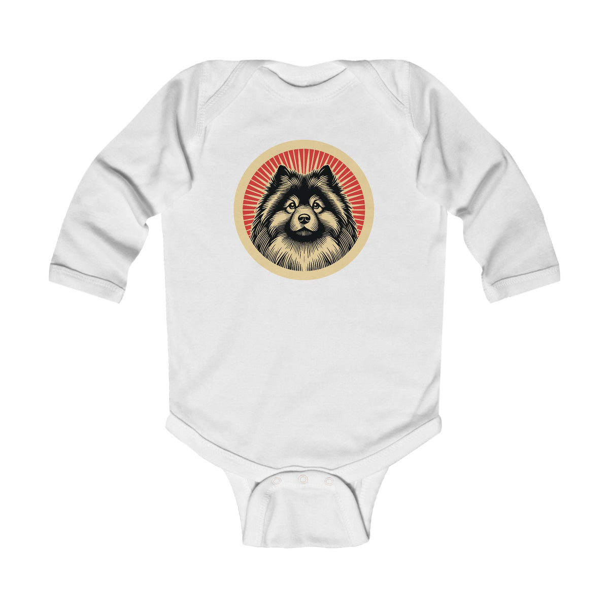 Keeshond Sleeved Bodysuit — White