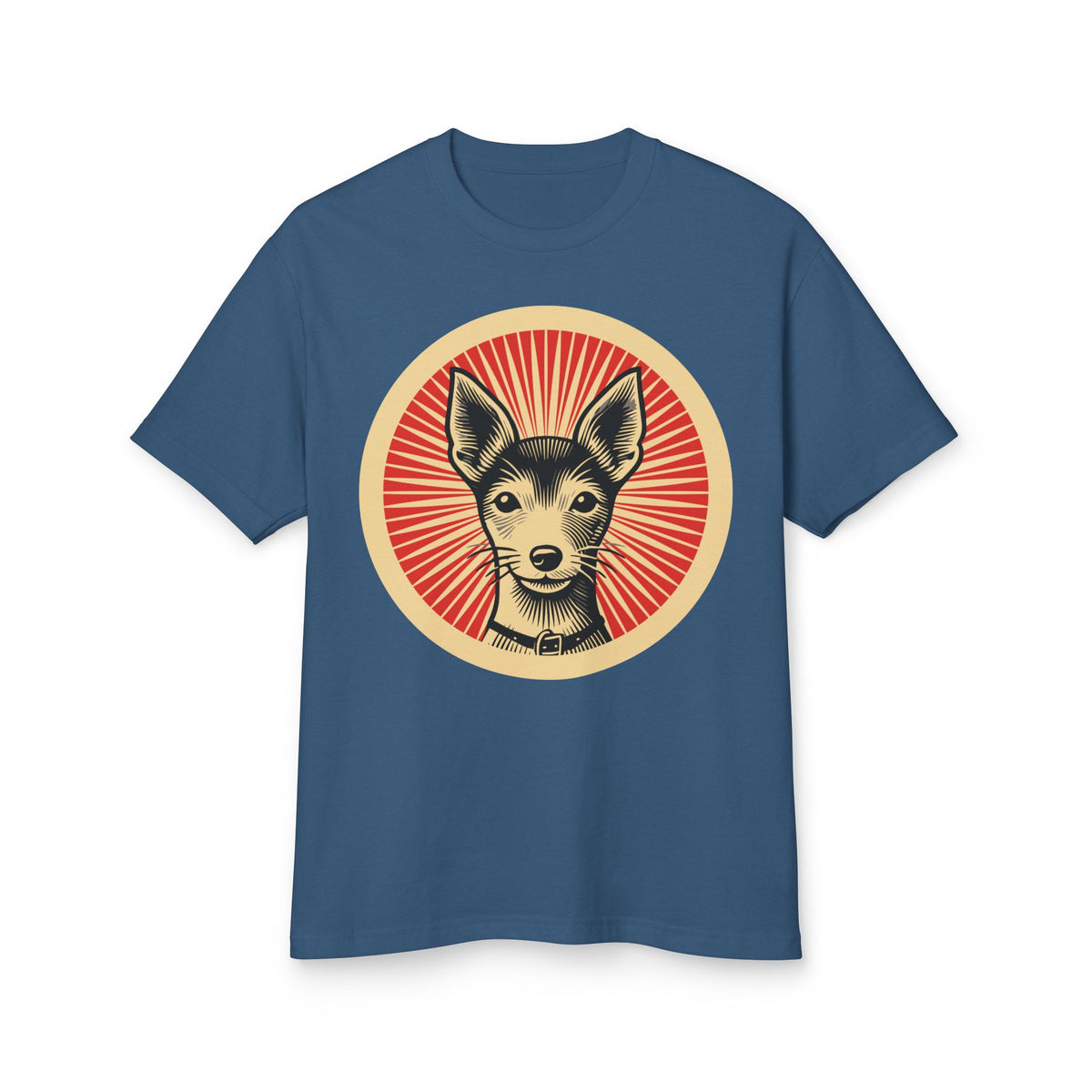 Toy Fox Terrier badge art in a ring of red rays on a heavyweight tee