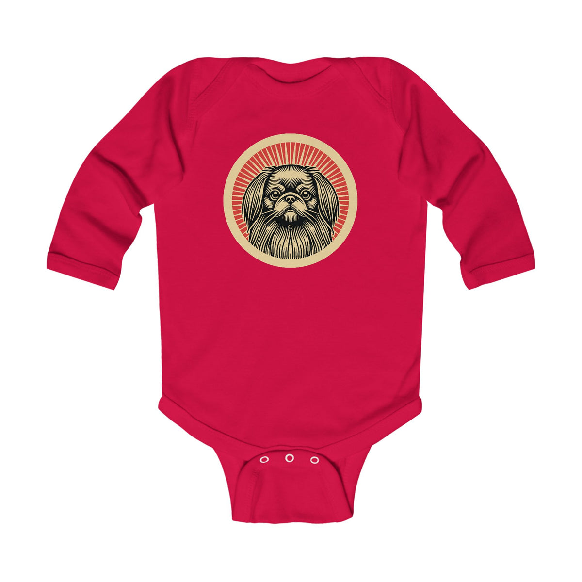 Pekingese Sleeved Bodysuit — Red
