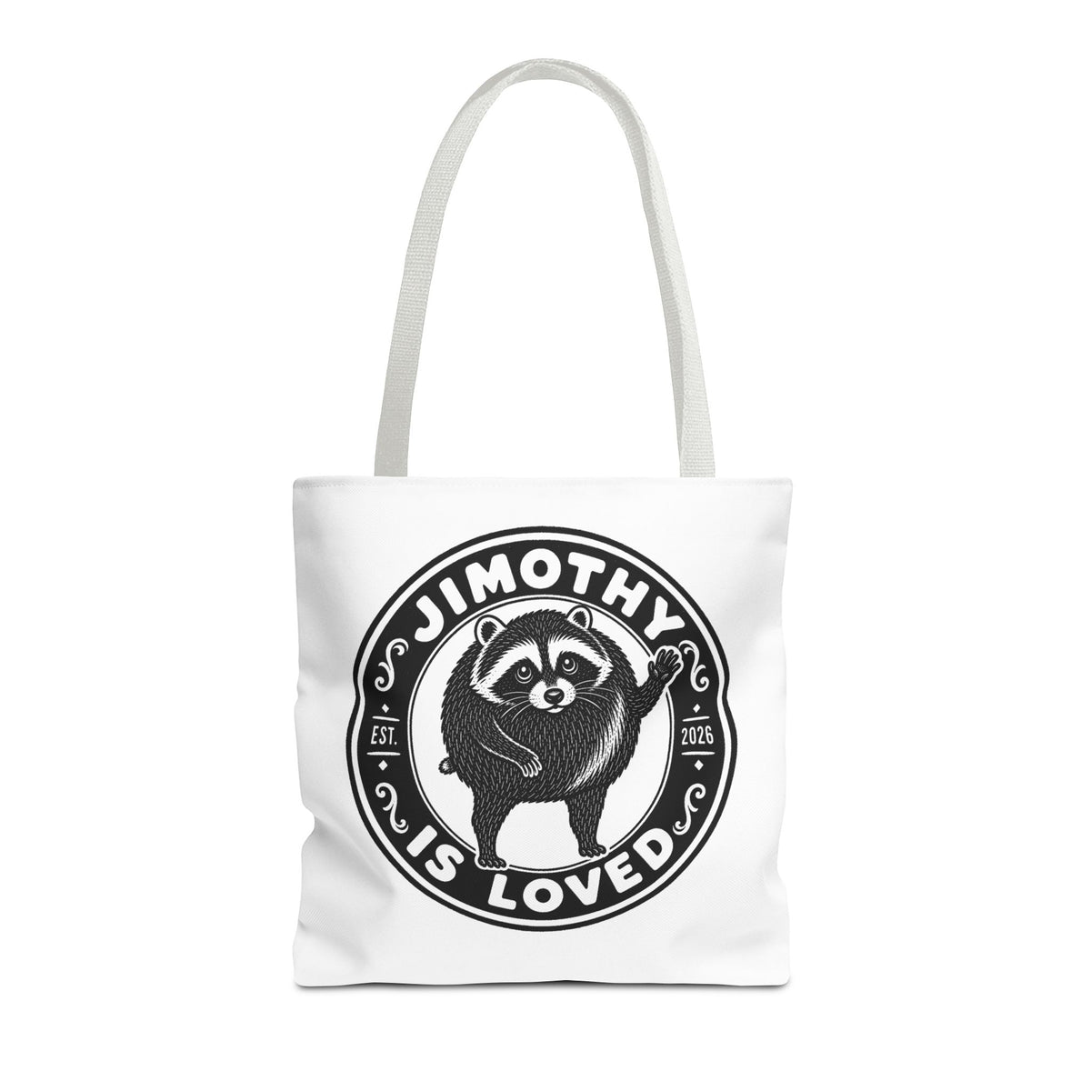 Personalized Raccoon Tote — "Jimothy Is Loved" Graphic Tote Bag