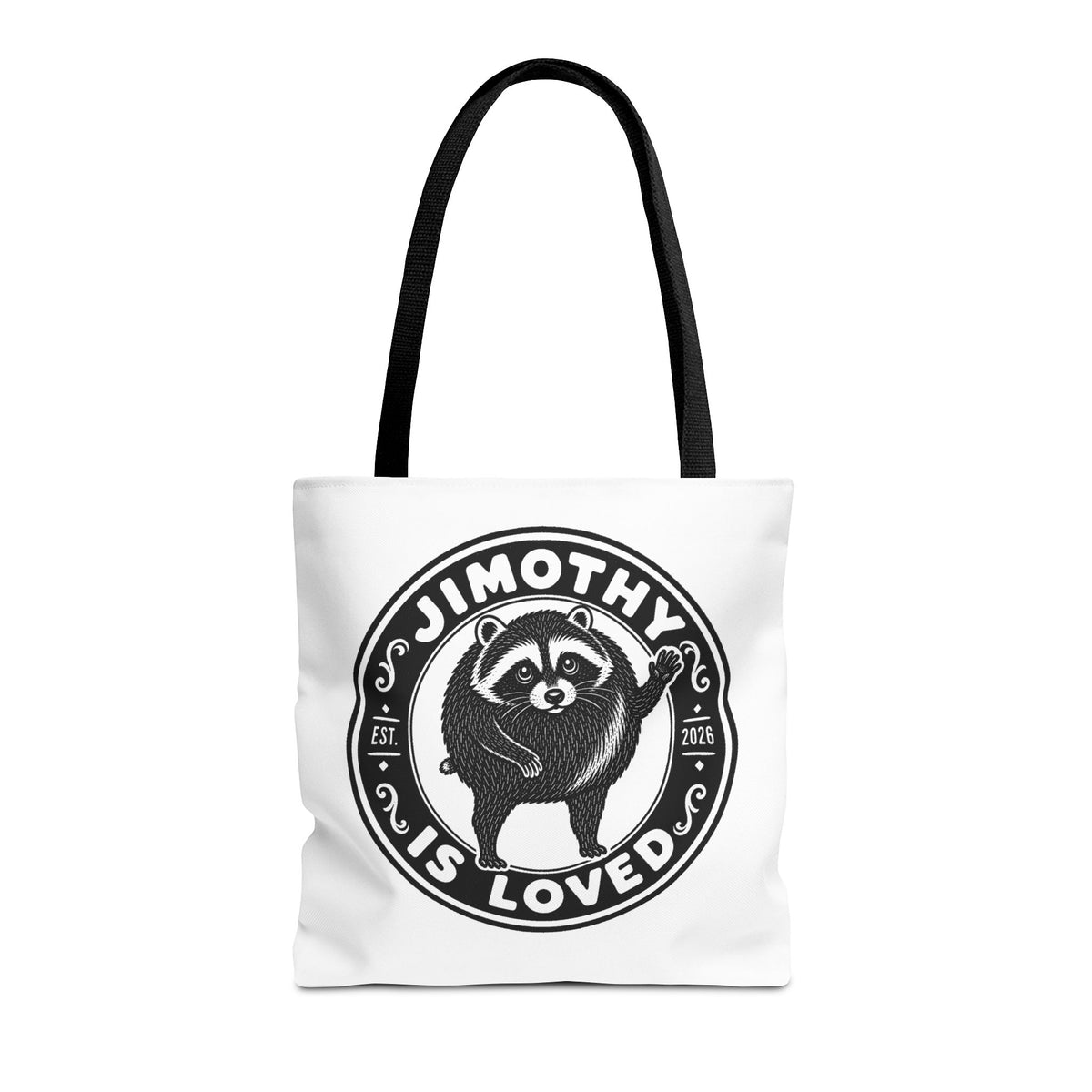 Personalized Raccoon Tote — "Jimothy Is Loved" Graphic Tote Bag