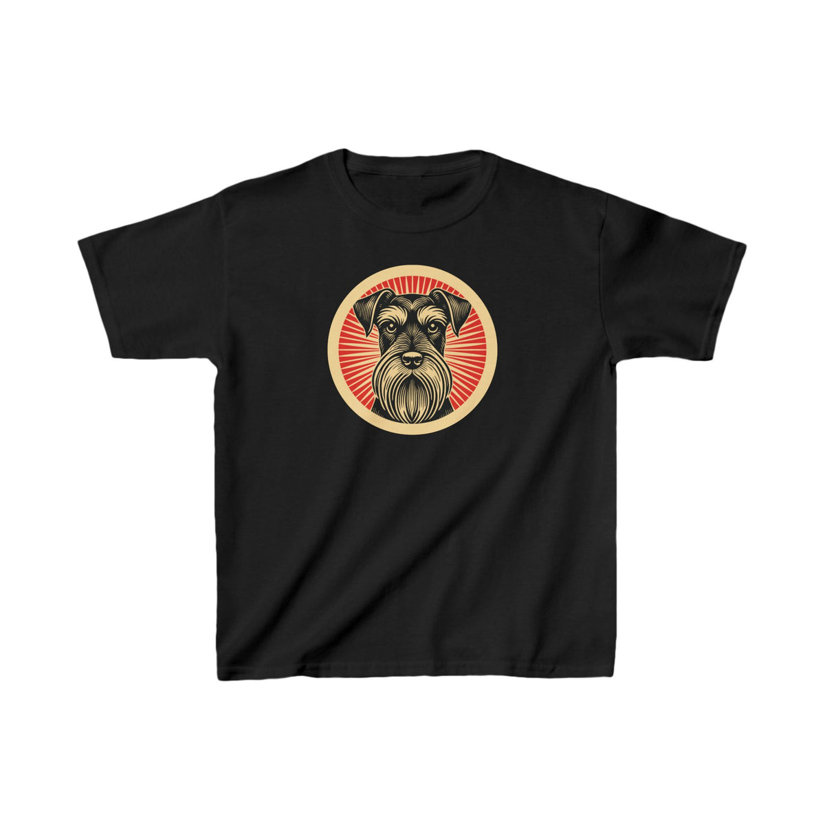 Standard Schnauzer badge art in a ring of red rays on a kids' tee