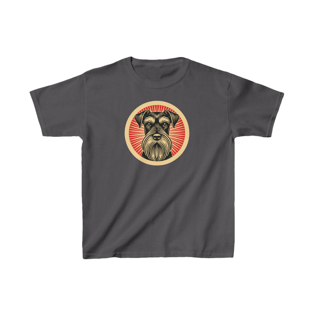 Standard Schnauzer badge art in a ring of red rays on a kids' tee