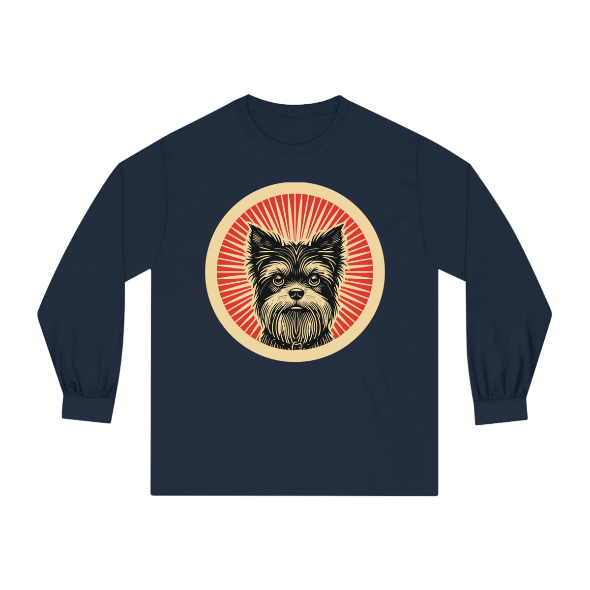 Affenpinscher badge art in a ring of red rays on a long-sleeve tee