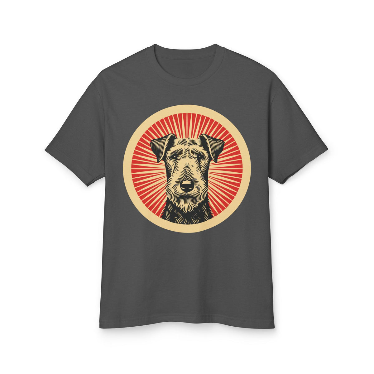 Airedale Terrier Heavyweight Cotton T-Shirt — Faded Black