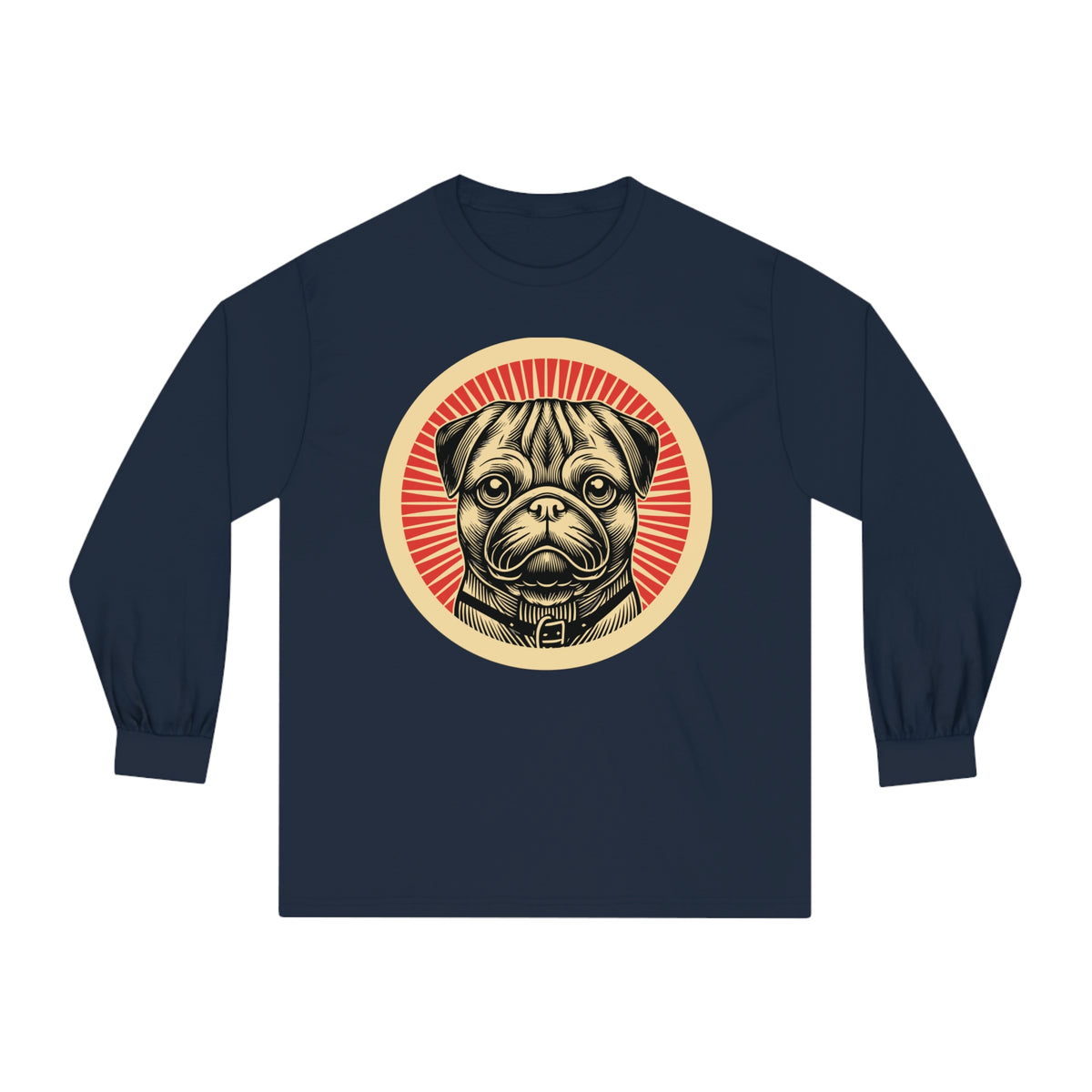 Pug Long Sleeve Tee — Navy