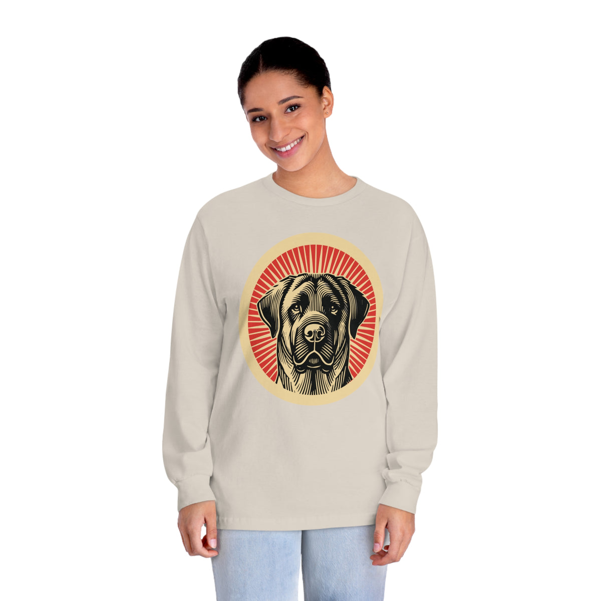 Anatolian Shepherd Dog badge art in a ring of red rays on a long-sleeve tee