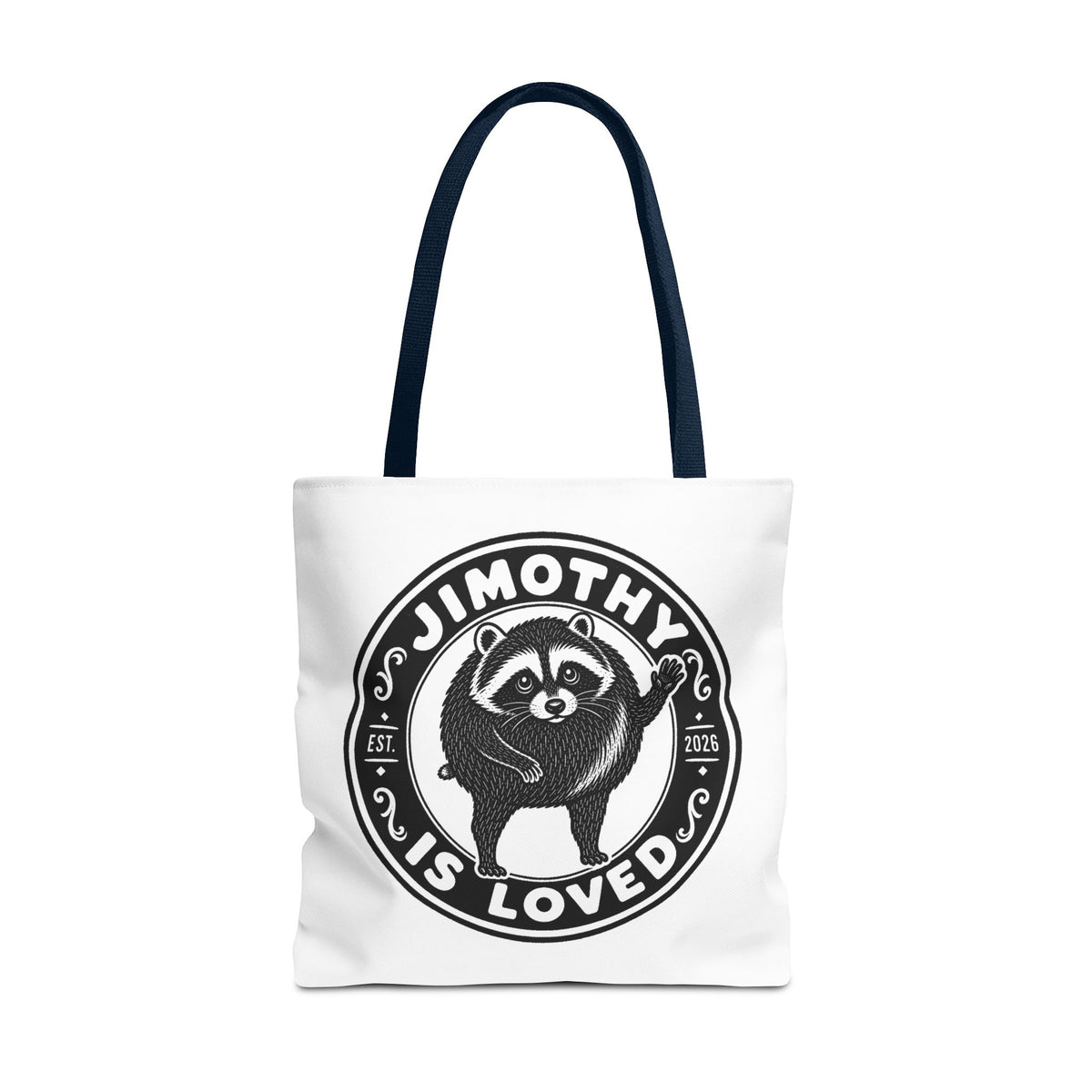 Personalized Raccoon Tote — "Jimothy Is Loved" Graphic Tote Bag