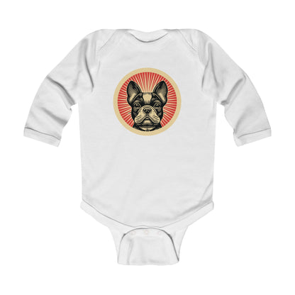 French Bulldog Long Sleeve Bodysuit for Infants