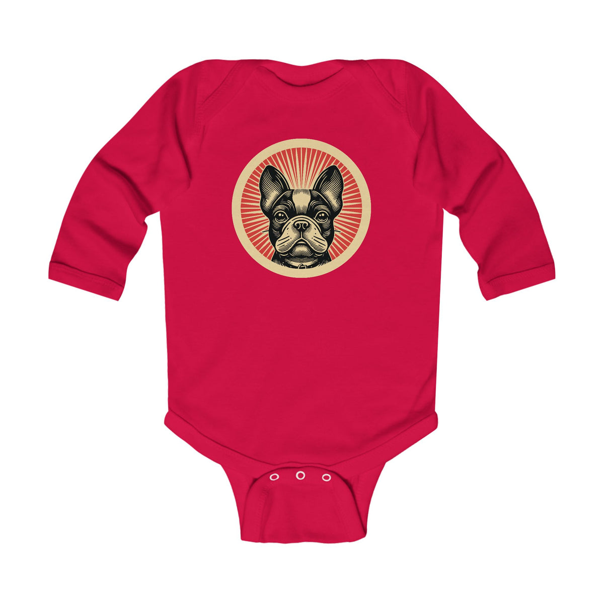 French Bulldog Sleeved Bodysuit — Red