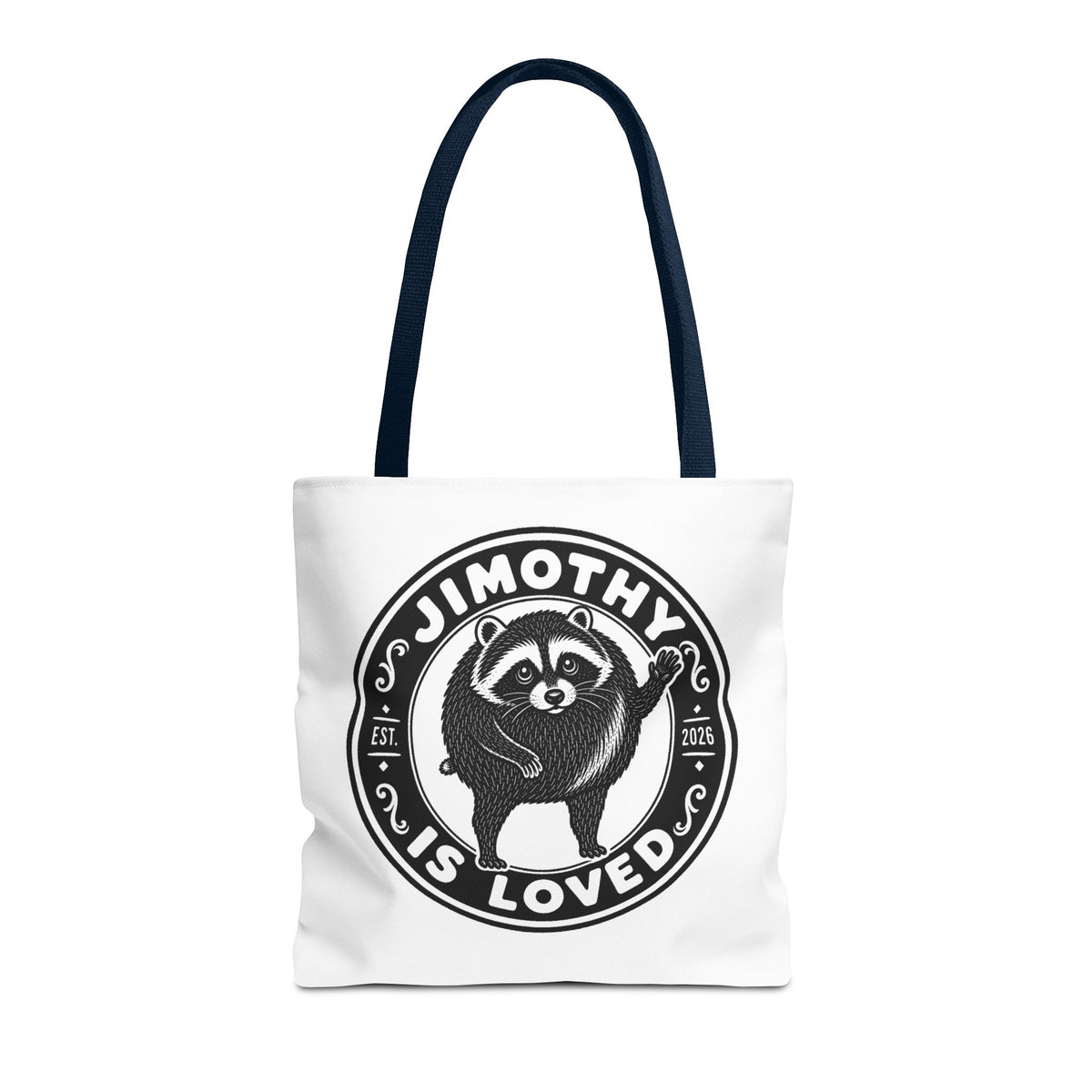 Personalized Raccoon Tote — "Jimothy Is Loved" Graphic Tote Bag
