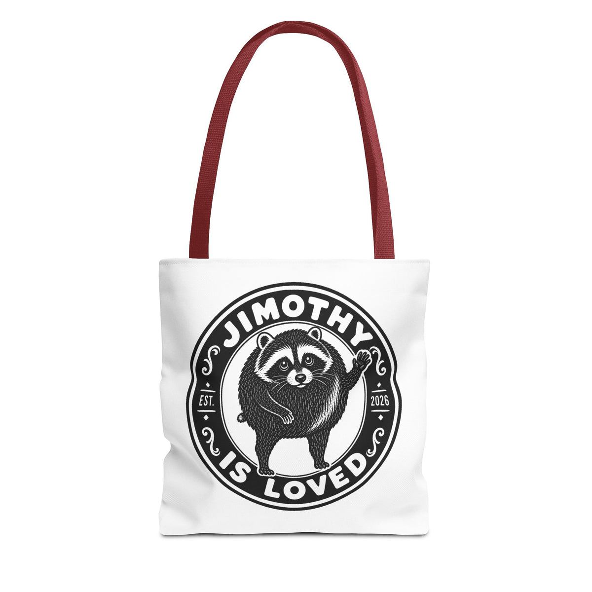 Personalized Raccoon Tote — "Jimothy Is Loved" Graphic Tote Bag