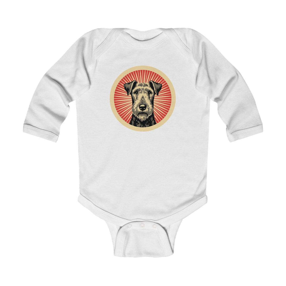 Airedale Terrier Sleeved Bodysuit — White