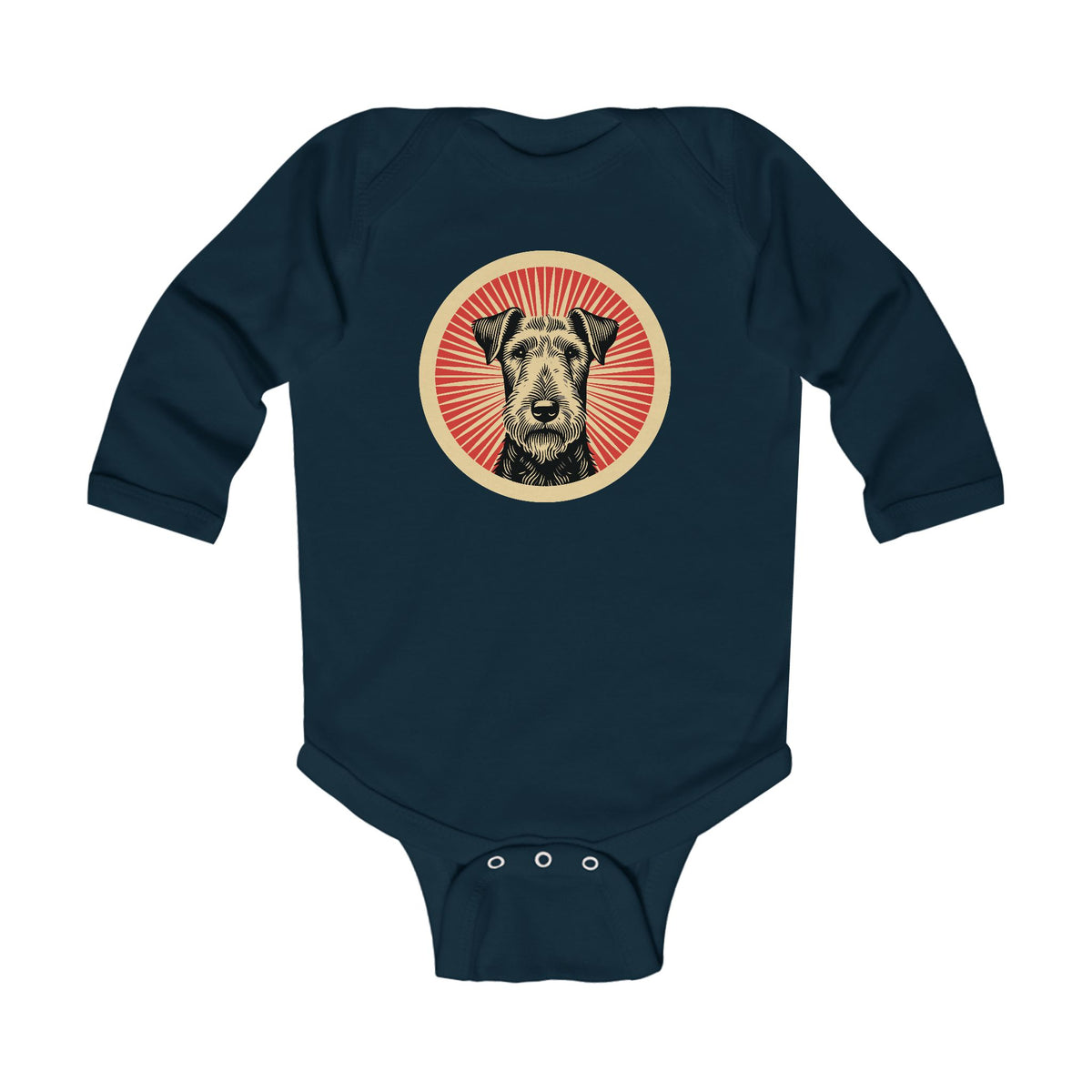 Airedale Terrier Sleeved Bodysuit — Navy