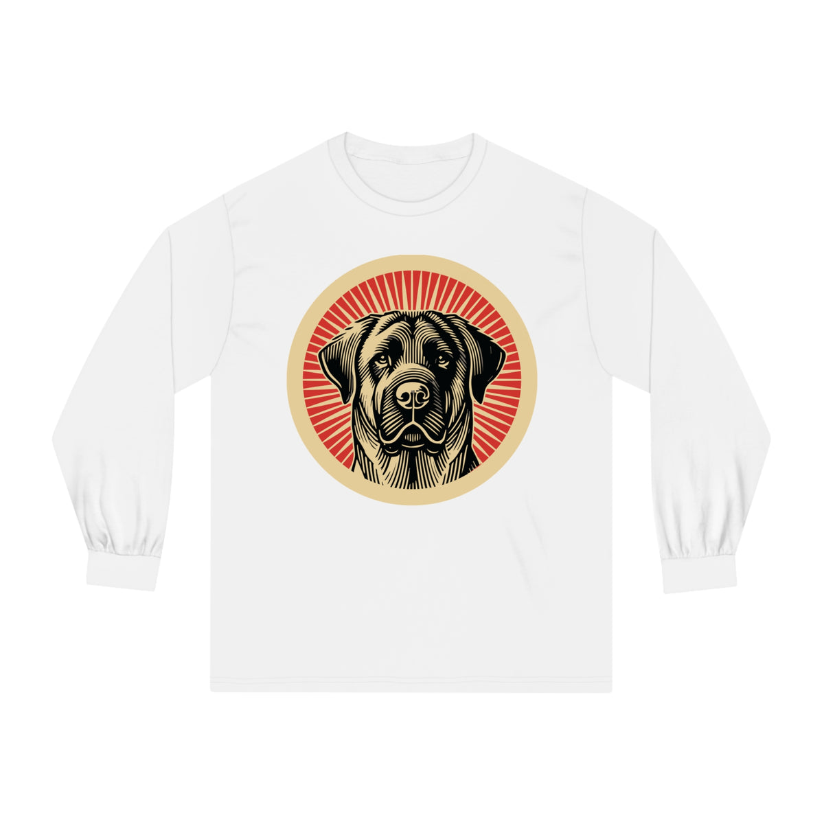 Anatolian Shepherd Dog badge art in a ring of red rays on a long-sleeve tee