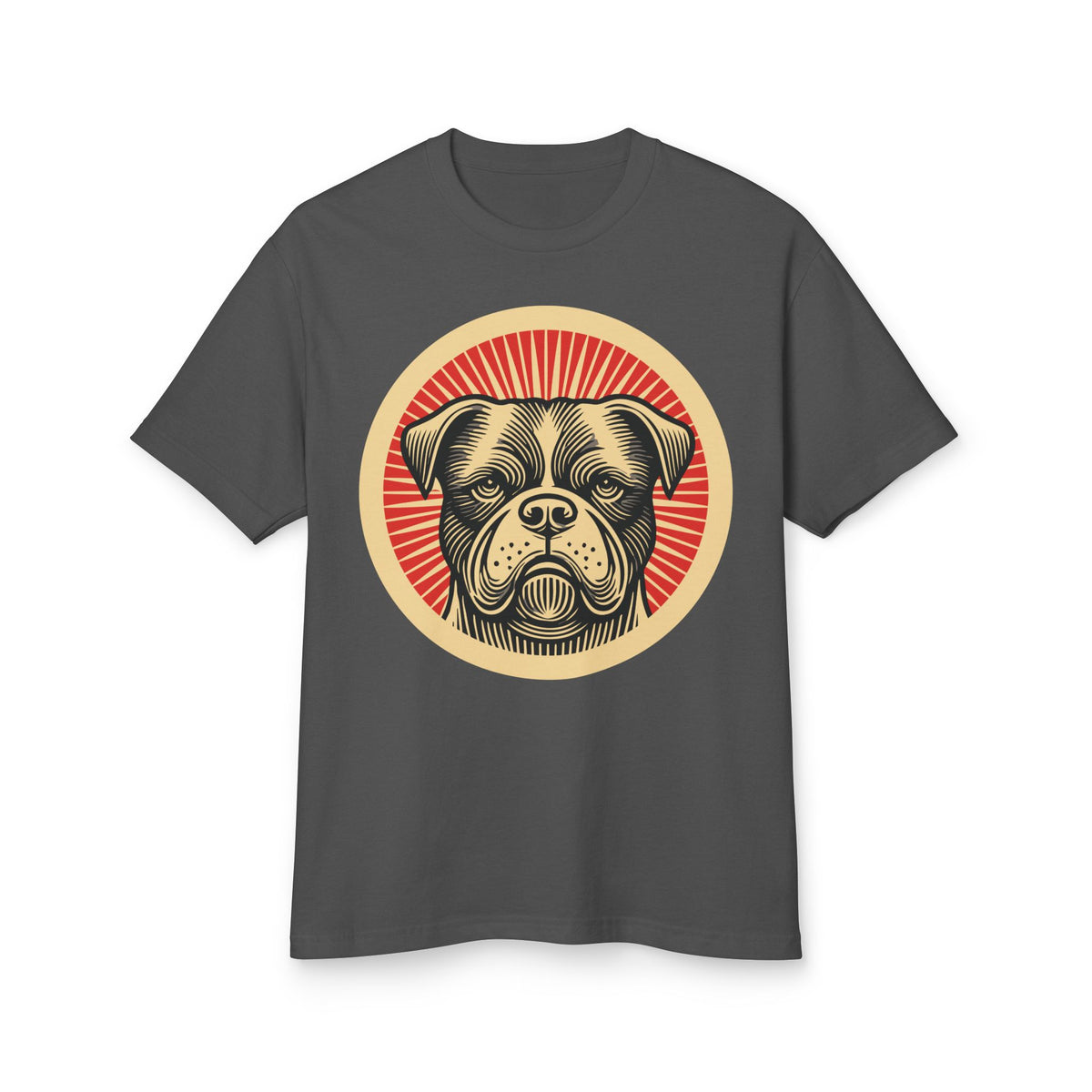 American Bulldog badge art in a ring of red rays on a heavyweight tee