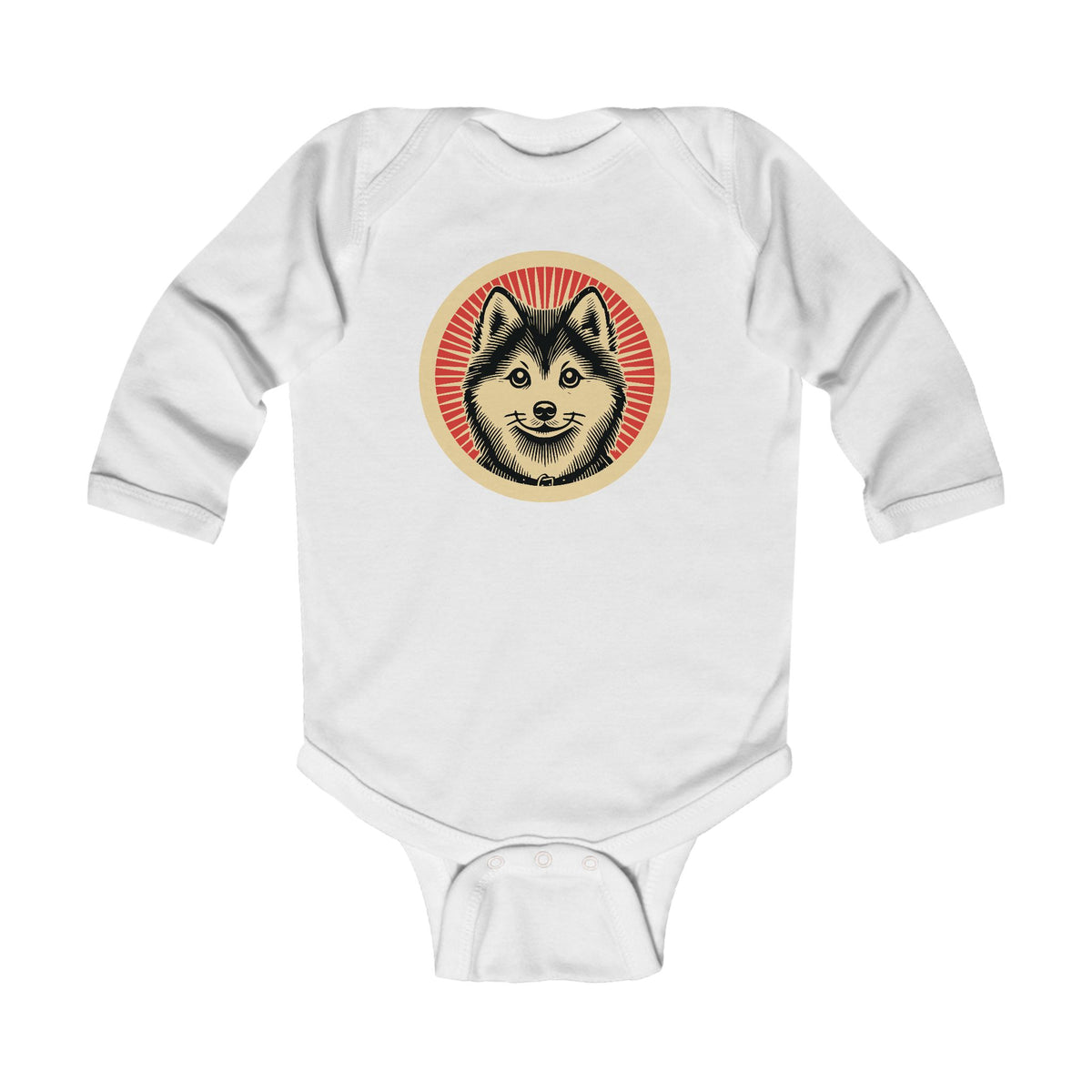 Pomsky Sleeved Bodysuit — White