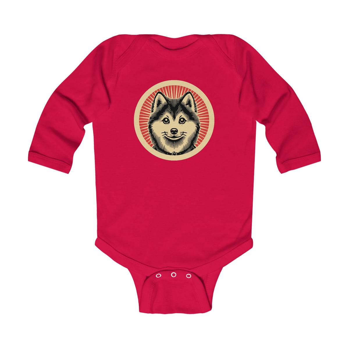 Pomsky Sleeved Bodysuit — Red