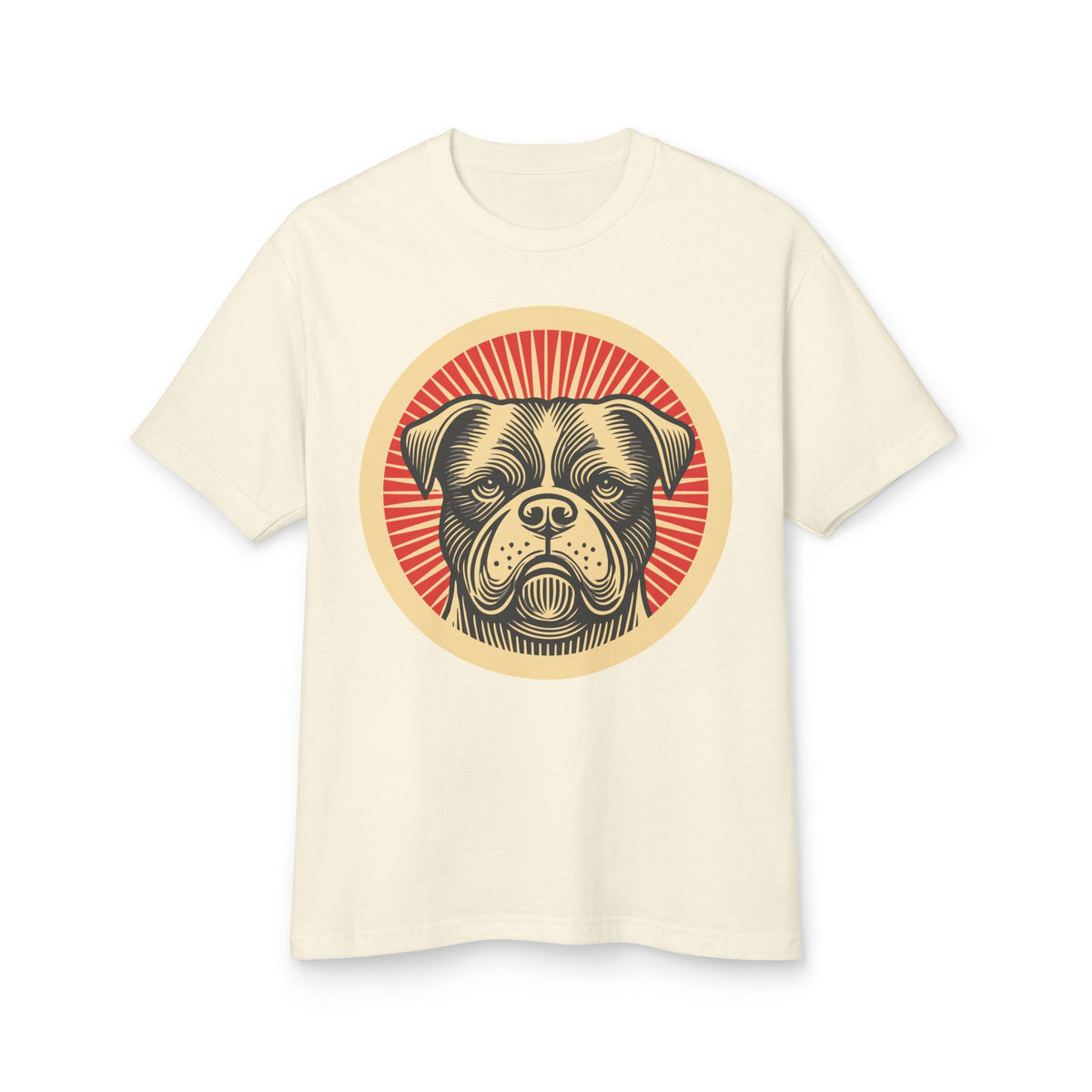 American Bulldog badge art in a ring of red rays on a heavyweight tee