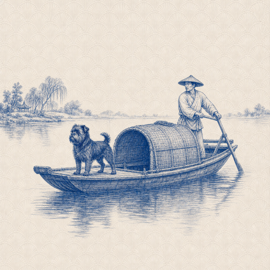 Chow Chow, blue and white toile illustration