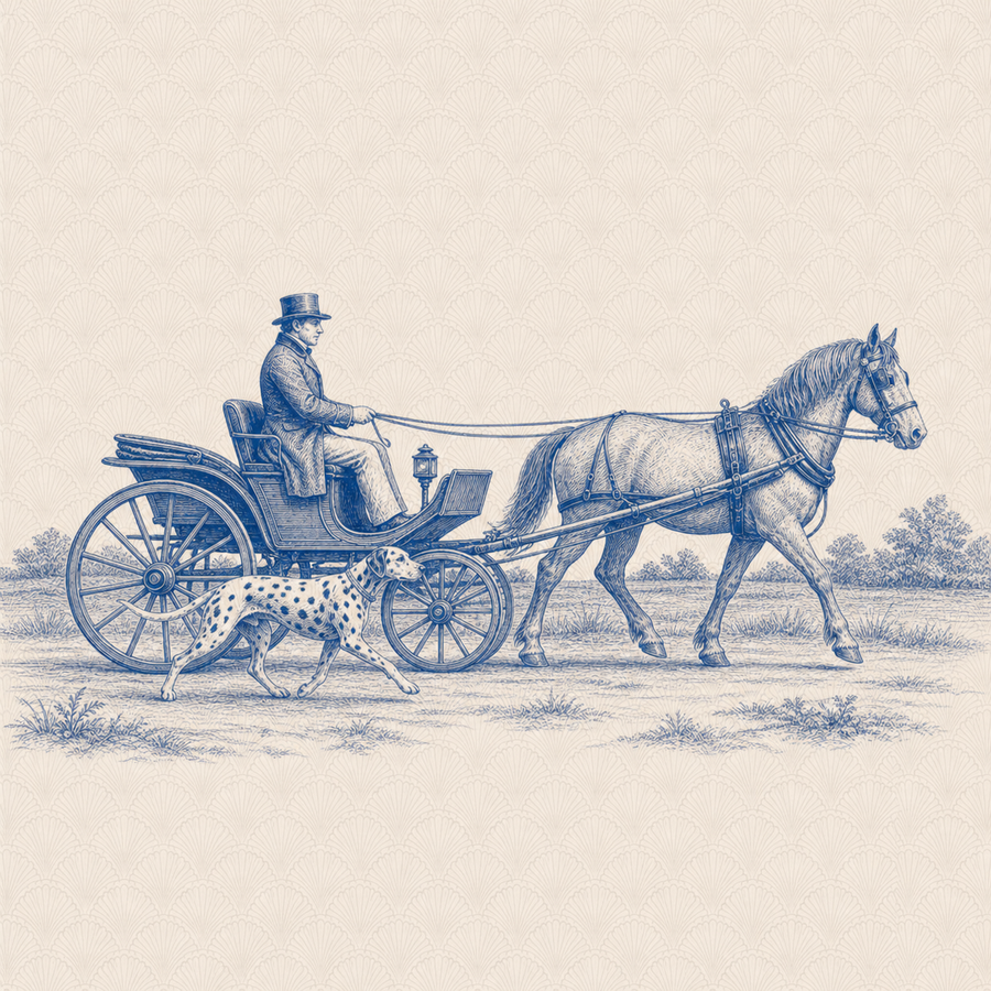 Dalmatian, blue and white toile illustration